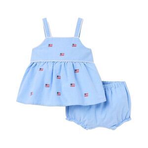 Janie And Jack Girls  Embroidered Flag Matching Set, Blue